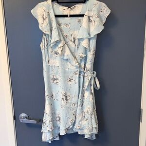 Free People Floral Blue Wrap Dress - medium